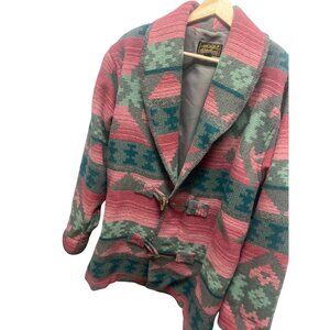 Eddie Bauer Vintage 80's Wool Aztec Pink and Green Blanket Coat